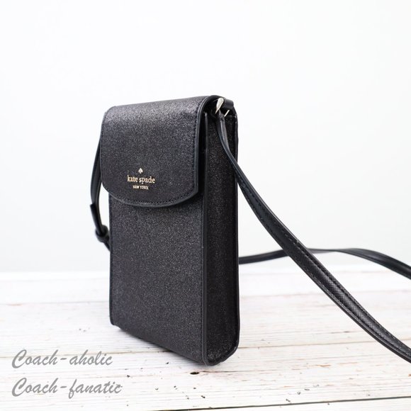 kate spade Bags Nwt Kate Spade Tinsel North South Glitter Phone Flap Crossbody In Black